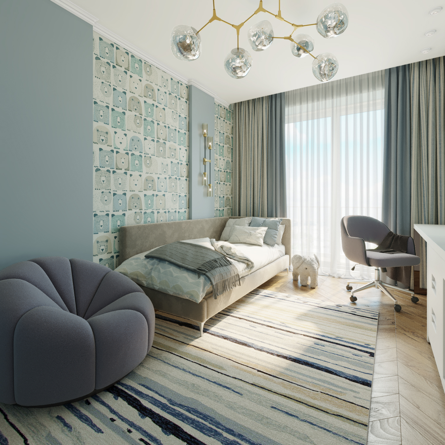 Детская в голубых тонах с медвежатами