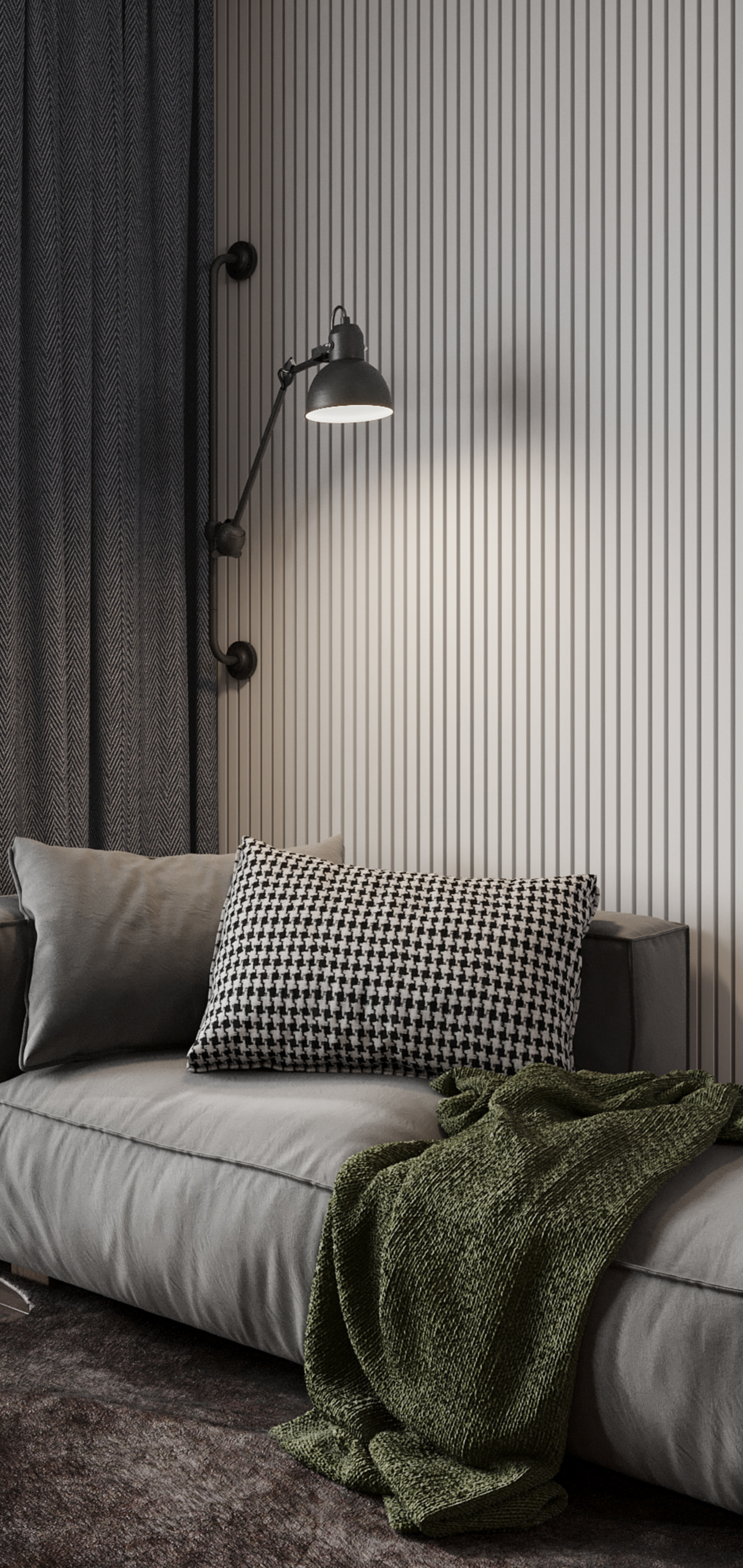 Бра подсвечивает уютное место на диване с пледом